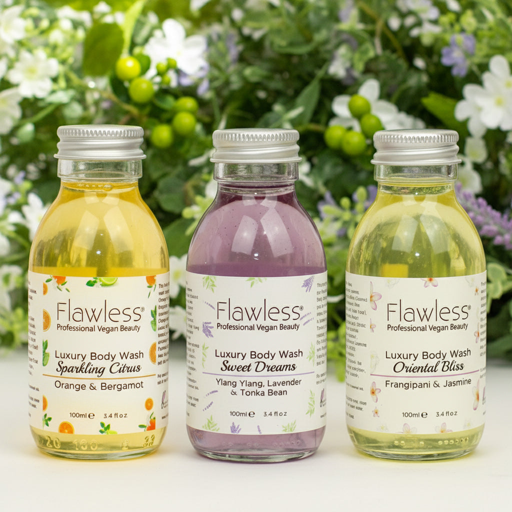 "Natural body wash gift set by Flawless - 3 x 100ml bottles"