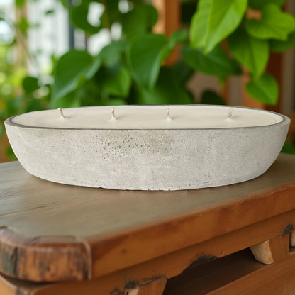 Multi Wick Concrete Oval Loaf Bowl Candle-3