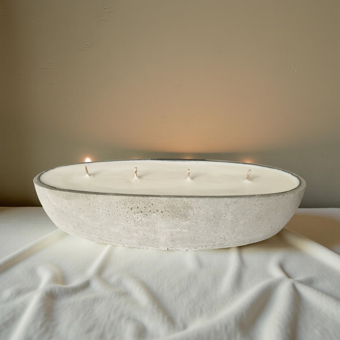 Multi Wick Concrete Oval Loaf Bowl Candle-4