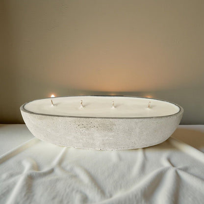 Multi Wick Concrete Oval Loaf Bowl Candle-4