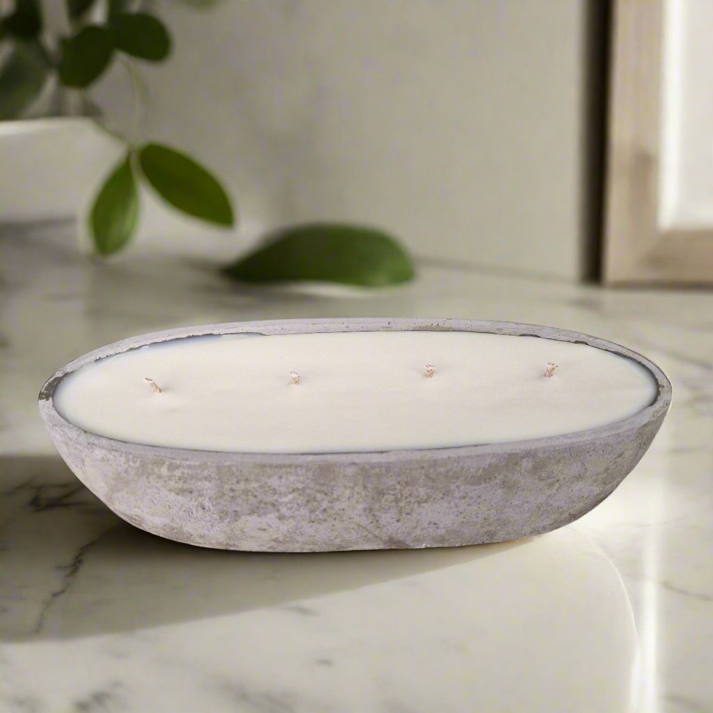 Multi Wick Concrete Oval Loaf Bowl Candle-2