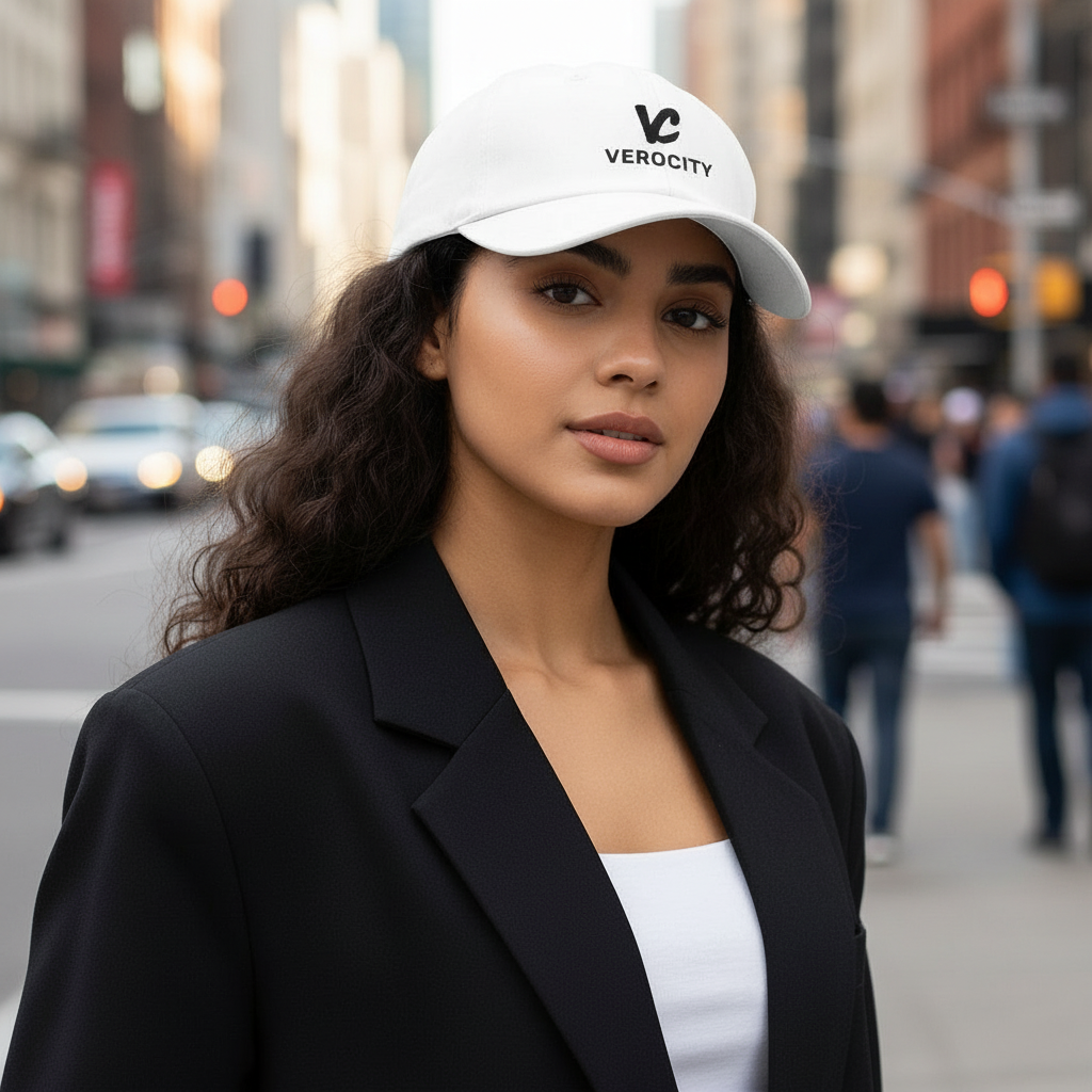 Verocity Embroidered Dad Cap — Classic White Baseball Hat