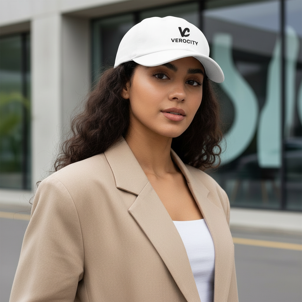 Verocity Embroidered Dad Cap — Classic White Baseball Hat