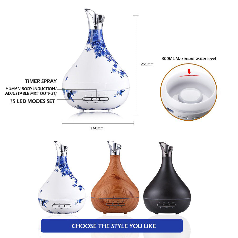 Smart Essential Oil Diffuser 300ml Cool Mist Humidifier Body Induction Auto Control,Time Setting Valentines  (Blue White Grain)-2