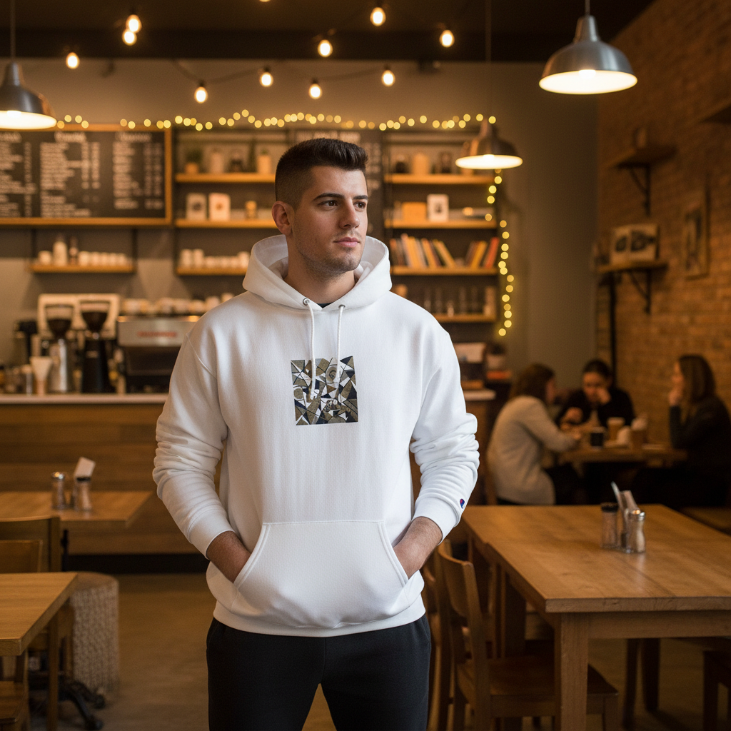 Verocity Logo Hoodie - Male Model Coffee Shop